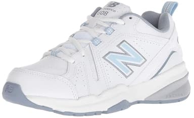 New Balance Women's 608 V5 Casual Comfort Cross Trainer, White/Light Blue, 7.5 Wide