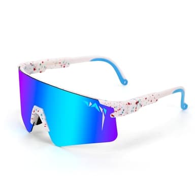 IKTOD Sports Pit Vpier Sunglasses Men Women Anti-UV Baseball Sunglasses Cycling Running Softball Glasses (White Frame Blue Lenses)