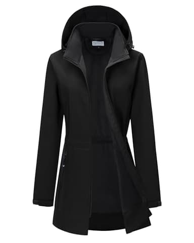33,000ft Women's Waterproof Softshell Long Rain Jacket with Hood Fleece Lined Windproof Windbreaker