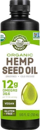 Manitoba Harvest Organic Hemp Oil, Cold Pressed, 12g of Omegas 3&6 Per Serving, Non-GMO, 8.45 Fl Oz