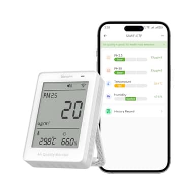 SONOFF SAWF-07P Smart Indoor Air Quality Monitor with PM2.5, PM10, Temperature & Humidity Sensor, Real-Time Display, Notification, Matter-Compatible, 2.4GHz WiFi, 3.73-inch Screen, for Bedroom, Nusery