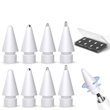 Inesore 8 Pack for Apple Pencil Tips Replacement Accessories,Compatible with Apple Pencil Pro/2nd Generation/1st Generation/USB C,iPencil Nib for iPad Pro/Air/Mini,for Drawing Writing(White Metal Nib)