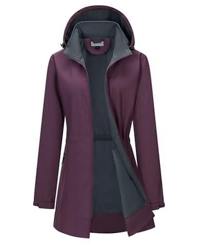 33,000ft Women's Waterproof Softshell Long Rain Jacket with Hood Fleece Lined Windproof Windbreaker