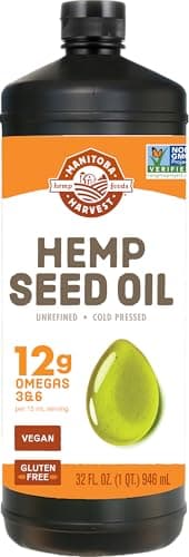 Manitoba Harvest Hemp Seed Oil, Cold Pressed, Premium Quality, 12g of Omegas 3 & 6 Per Serving, Hydrate & Nourish Skin - Non GMO, Vegan, Gluten Free, Great for cooking, salad dressings, 32 Fl Oz