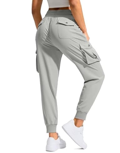SANTINY Women's Cargo Pants with 6 Pockets Lightweight Quick Dry Travel Hiking Pants Casual Summer Joggers (Bright Grey_L)