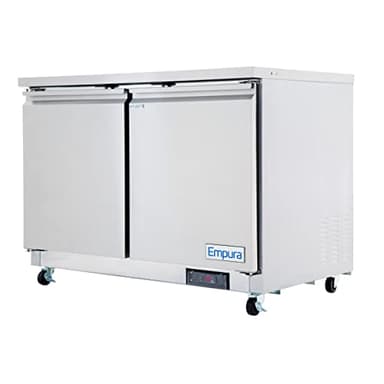 EMPURA 48" Undercounter Refrigerator with Two-Solid Door | Low-Profile Reach-In Fridge for Restaurant Cafe Diner | 10.1 Cu Ft, Digital LED Display | 35.5"H x 48.2"W x 29.9"D, Stainless Steel, 115v