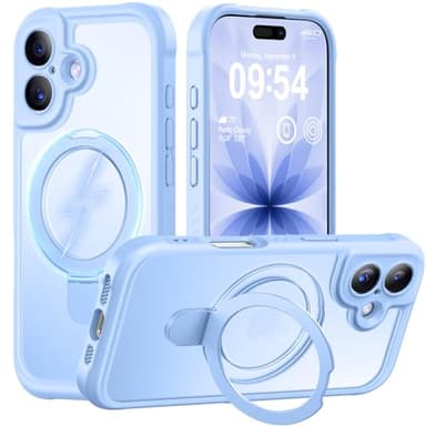 MOCCA Design for iPhone 17 Case, Compatible with Magsafe [Premium Invisible Magnetic Ring Stand] [Military Drop Protection] Full Camera Guard Translucent Matte Slim Phone Cover 6.3",Light Blue
