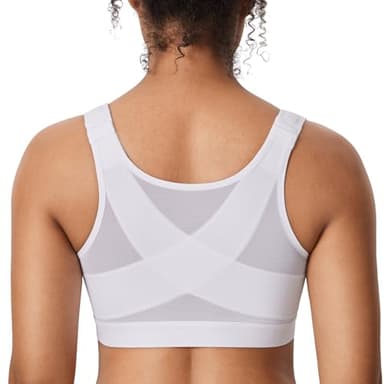 DELIMIRA Women's Front Closure Posture Wireless Back Support Full Coverage Bra White 36B