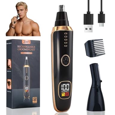 Yunmiss LED Display Eyebrow & Nose Hair Trimmer Clipper for Men Women,2026 Rechargeable 2 in 1 Painless Ear & Facial Hair Trimmer with Powerful Motor and Dual-Edge Blades Easy Cleansing (Black)