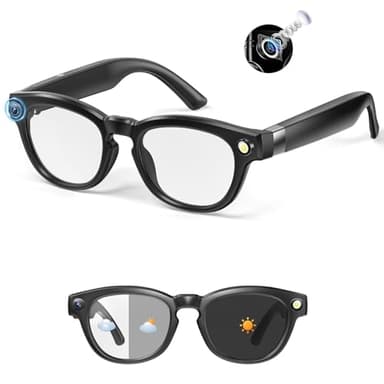 ROZEUS Al Smart Glasses with 4K HD Camera - Video Recording Glasses with Audio, Bluetooth Sunglasses with Camera forMen, Real-Time Translation, Hands-Free Music&Calls, Outdoor Sports Travel (Black)