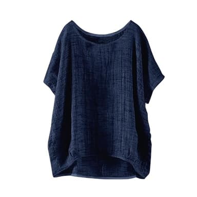 Orders Coupons and Promo Codes Free Items Linen Shirts for Women Summer 2024 Plus Size Crewneck Short Sleeve Cute Tops Dressy Casual Loose Fit Comfy Blouses amaon Deals of The Day Prime Navy