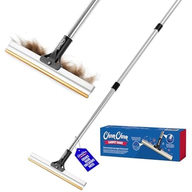 ChomChom Carpet Rake – Adjustable Pet Hair Remover Tool Up to 64 in Long – Deep Clean Embedded Pet Hair with Teeth Technology – Reusable, Quiet – for Carpets, Stairs, Rugs, Pet Beds, Cars & More