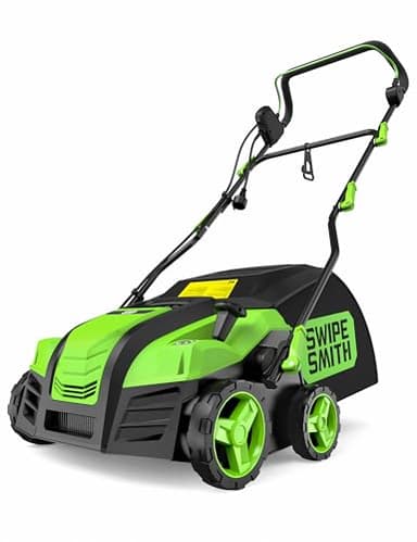 SWIPESMITH 16” Artificial Turf Vacuum,1800w Grass Sweeper 15 Amp Lawn Sweeper Yard Power Brush with 45L Removable Leaf Collection Bag, Quick-Fold, Keeps Clear Sweepy Box