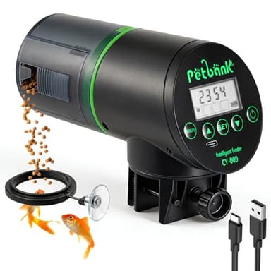 Automatic Fish Feeder - Rechargeable Timer Fish Feeder with USB Charger Cable, Fish Food Dispenser for Aquarium or Fish Tank