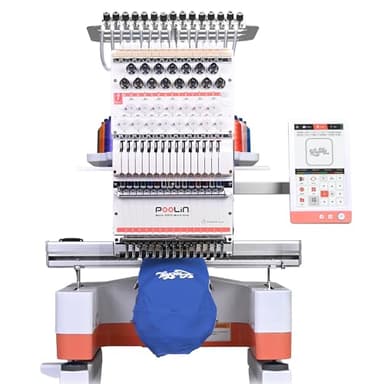 Poolin EOM 15-Needle Commercial Embroidery Machine,14.2"x9.5" Large Embroidery Area for Small Business – Built for Hats,Cap & 3D Caps & Daily Orders, Auto Color Change & Trim,WiFi/USB Design Transfer