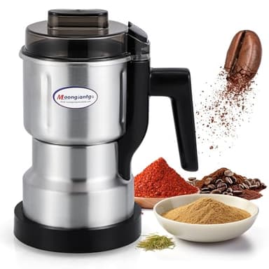 Moongiantgo Coffee Grinder Electric, 250W Mini Spice Grain Mill, 200ml Capacity Dry Grinding Machine with Small Brush, Stainless Steel Blade, for Spices Seeds Rice Beans Seasonings, 110V