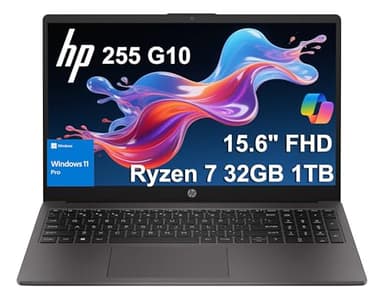 HP 255 G10 Business Laptop (15.6" FHD Anti-glare, AMD Ryzen 7 7730U (> Intel i7-1355U) 32GB RAM, 1TB SSD) for Home, Student, Military Grade, Webcam w/Shutter, Numeric Keypad, Wi-Fi 6, Win 11 Pro