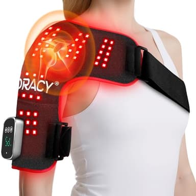 Adracy Cordless Red Light Therapy for Shoulder with Heat & Massage, 5000mAh Rechargeable Heated Shoulder Pad 660nm&850nm Near Infrared Light Therapy Wrap for Joint Pain Relief (Black)