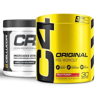 Cellucor Pre Workout & Creatine Bundle, C4 Original Pre Workout Powder, Fruit Punch, 30 Servings + Cor Performance Creatine Powder, 72 Servings