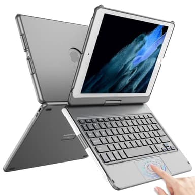 TQQ Touch for iPad 9th Generation Case with Keyboard (10.2", 2021), Multi-Touch Trackpad, 360° Rotatable Protective Cover for iPad Keyboard 9th/8th/7th Gen with Pencil Holder (Gray)