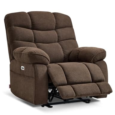 MCombo 27'' Oversized Recliner, Power Recliner Chair for Big and Tall, Zero Gravity Recliner with USB Charge Ports, Side Pockets, for Living Room, Fabric PR677 (Coffee)