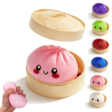 Dumpling Squishies, Dumpling Squishy Mystery Box, Colorful Sensory Squeeze Toys Stress Relief Ball, Bao Bun Fidget Toys Adults & Teens, Soft Handheld Relaxation Toy for Holiday & Birthday Gifts