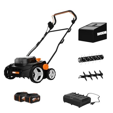 Worx 40V Cordless Lawn Dethatcher, 2 in 1 Dethatcher & Scarifier with Brushless Motor, Electric Dethatcher Removes Deep Thatch & Improves Grass Health, 2 × 4.0 Ah Batteries & Charger Included, WG855