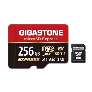 【Designed for Switch 2】 GIGASTONE 256GB microSD Express, R/W 880/650MB/s Compatible with Switch 2, MicroSDXC Express Memory Card SD 7.1, Professional Camera, A1 V30 U3, with SD Adapter