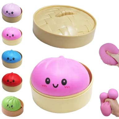 Dumpling Squishies, Glitter Dumpling Mystery Box, Colorful Dumplings Stress Balls Fidget Sensory Toy, Stocking Stuffers with Food Steamer Stretchy Desk Toys