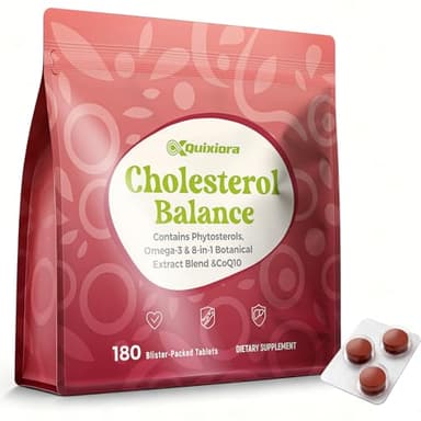 Quixiora Cholesterol Supplement with 1500 mg Plant Sterols & Citrus Bergamot, Omega-3 EPA & DHA, CoQ10 –Triglyceride & for High Cholesterol–180 Blister Tablets