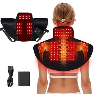 Red Light Therapy for Neck Shoulder Pain Relief,Infrared Light Therapy Device with Massage and Timer,Wearable 660nm&850nm Red Light Therapy Wrap Pads for Home Use