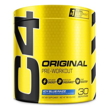 C4 Original Pre-Workout Powder For Endurance, Focus & Performance with 150mg Caffeine, Beta-Alanine, Creatine, Zero Sugar, 30 Servings, Icy Blue Razz