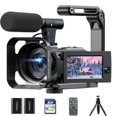 Camcorder Video Camera 5K 56MP - Dual Lens Vlogging Camera for YouTube with Night Vision 16X Digital Zoom 3" 270° Flip Touchscreen, 64GB Card, Microphone, Remote - Video Recorder for Content Creators