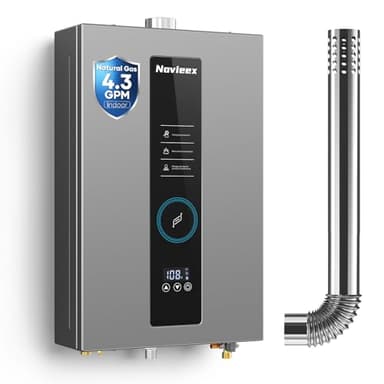 Tankless Water Heater, Novieex On Demand Water Heater Natural Gas, Up to 4.3 GPM, 100,000 BTU Instant Hot Water Heater with LED Display, Indoor Installation, 2-4 Point Use for Family Bathroom Kitchen