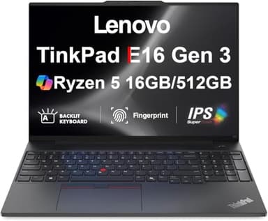 Lenovo ThinkPad E16 Gen 3 AI Business Laptop 16" IPS FHD+ Display (AMD Ryzen 5 230 (> Ryzen 5 7535U), 16GB DDR5, 512GB SSD, Fingerprint, Backlit, Thunderbolt 4, 5MP RGB Webcam, Win11Pro) w/Copilot