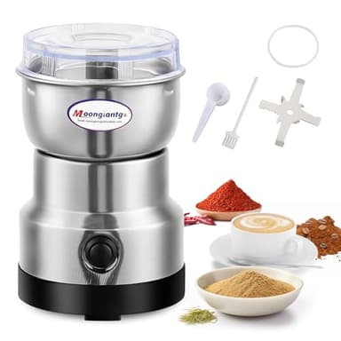 Moongiantgo Coffee Grinder Electric, Mini Spice Grinder, 200W 10s Fast Grinding, Dry Grain Mill for Spices Seeds Rice Beans Seasonings, with Replacment Stainless Steel Blade (Silver, 110V)