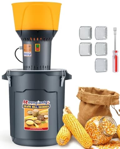 Moongiantgo Grain Mill Grinder Electric Corn Grinder 1300W Feed Mill Dry Cereals Grinder Detachable 13.2 Gal Bucket & Hopper, with 5 Sieves + 1 Socket Wrench, Molino de Maiz, 110V (50L)