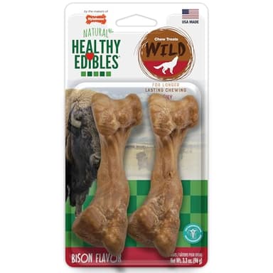Nylabone Healthy Edibles WILD Natural Dog Chews, Long Lasting Bones for Dogs, Bison Flavor Dog Treats, Medium (2 Count)