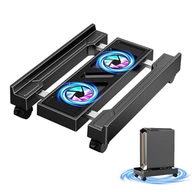 Adjustable Computer Tower Stand with Cooling Fan, Mobile CPU Holder with 4 Rolling Casters, Under Desk CPU Bracket PC Floor Cart PC Riser for Office, Home and Classroom. (Fan version)