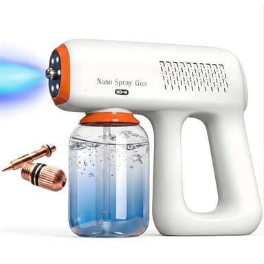 Professional Disinfectant Sprayer Fogger Machine, Nano Spray Gun with All Metal Nozzle, Cordless Handheld Steam Gun with Blue Light, Rechargeable Portable Sprayer for Car Home Hotel Plants