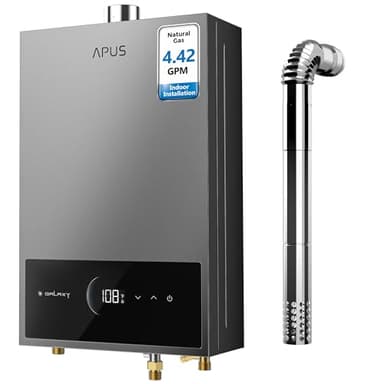 APUS Tankless Water Heater Natural Gas, Up to 4.42 GPM, Indoor Tankless Water Heater, 95,000 BTU on Demand Instant Hot Water Heaters with Smart Digital Display,Space Gray