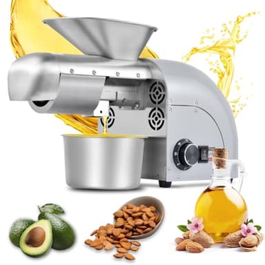 1800w Oil Press Machine, Nut Seeds Oils Extractor Cold & Hot Press Machine with 2 PressRods, Automatic Electric Oils Maker for Home Commercial, Stainless Steel Oil Maker for Earthnut Sesame Soybean
