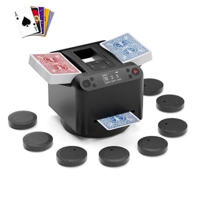 MagicDealer Automatic Card Shuffler and Dealer Machine 2-in-1 for 1-2 Decks, 8 Remotes, 180°/360° Rotating Dealing Machine for 1-12 Players, Rechargeable, for Poker, UNO, Blackjack, Phase 10, Black
