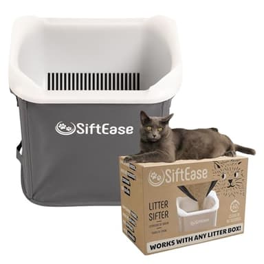 Cat Litter Sifter - SiftEase Litter Box Sifting, Fast & Easy Scoop Free Cleaner, Large Sifter with Bin for Longer Lasting Litter (Dark Grey)