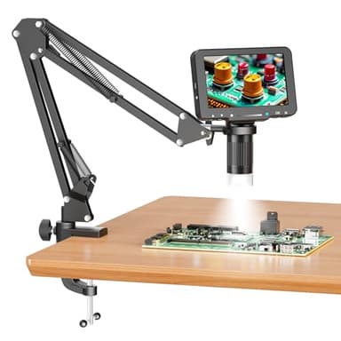 Aikokkl 5" LCD Digital Soldering Microscope with Flexible Stand, 1000X Magnification for Electronics Repair & Coins, 1080P PC View, 8 LEDs (Micro SD Card Not Included)
