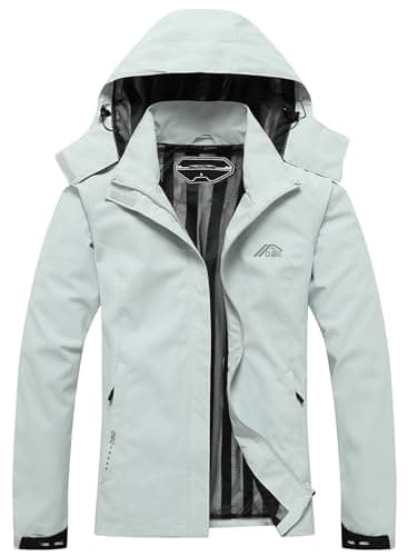 Women's Waterproof Raincoat Lightweight Rain Jacket Detachable Hood Travel Outdoor Light Gray L