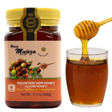 Authentic Mountain Sidr Honey – Jujube Honey, Supports Mental Health, Memory and Cognition, 100% Natural, Raw Liquid Honey, Gluten Free (500g / 17.6oz)