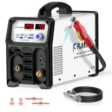 FLARING 240V Plasma Cutter With Built In Air Compressor 45A IGBT Inverter Digital Plasma Cutting Machine, 3/8 Inch Clean Cut And 5/8 Inch Max Cut High Frequency (No External Compressor Needed)