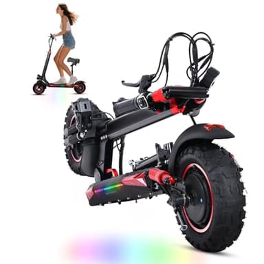 11" Off-Road Electric Scooter Adults – 1200W Motor，48V 18AH Battery，36 Miles Long Range 34MPH Fast E-Scooter with Seat,Dual Suspension Dual Brakes, All-Terrain Foldable E-Scooter with Detachable Seat