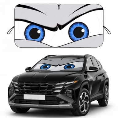 Car Windshield Sun Shade, Funny Eyes Car Sun Shade, Windshield Cover Universal Fits Crossover Mid-Large Sedan SUV Family Vehicle,UV Heat Protection - 63 x 31.5
